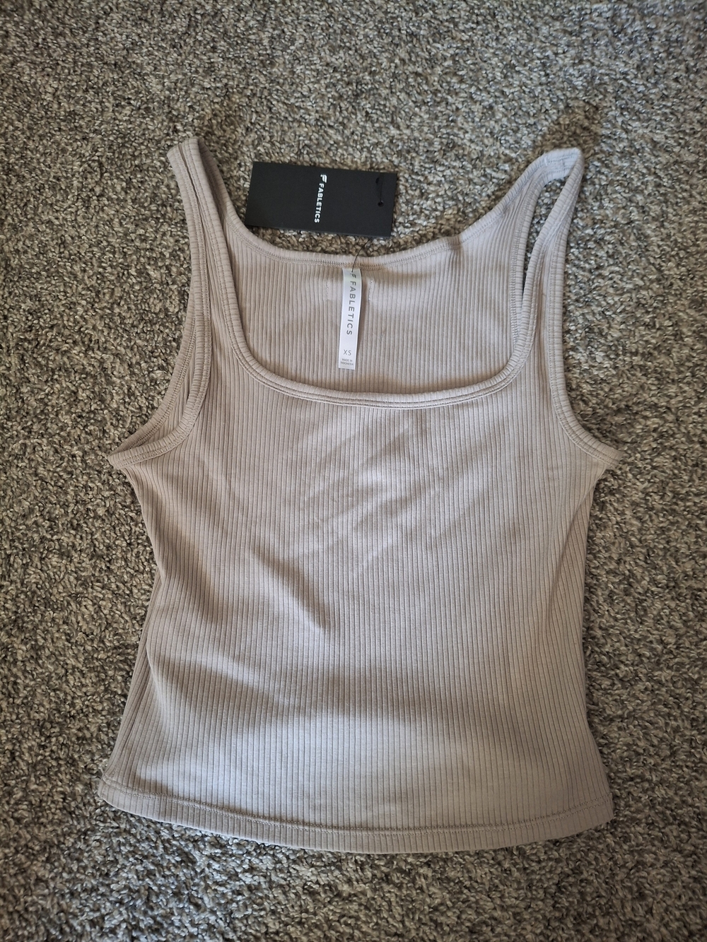 Fabletics Ribbed Square Neck Tank Top in Taupe